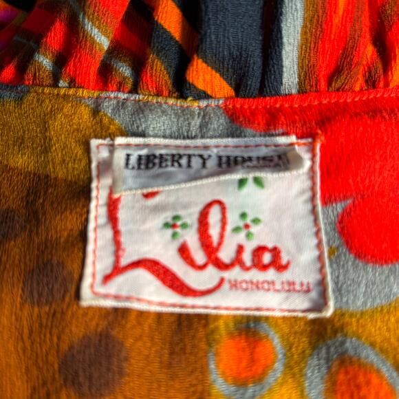 Vintage 60s Liberty House Lilia Butterfly Print Psychedelic Orange Maxi Dress XS - Picture 9 of 11